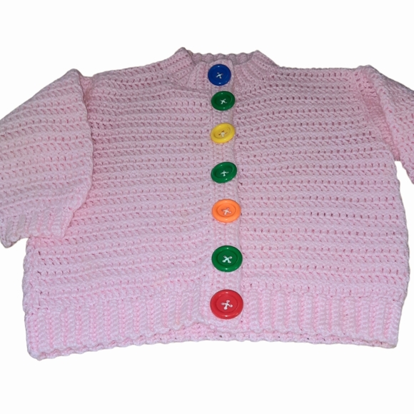 New Handmade Crochet Cardigan Sweater Primary Colored Buttons School Size 6/7? - Picture 1 of 3